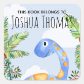 少年この本は青い恐竜で名前は子供 スクエアシール (正面)