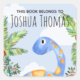 少年この本は青い恐竜で名前は子供 スクエアシール