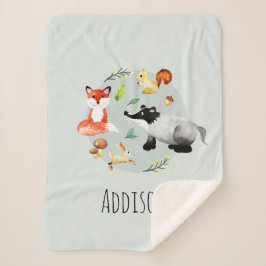 少年たちがかわいい森の動物たちアナグマとキツネネームキッズ シェルパブランケット
