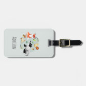 少年たちがかわいい水彩の森の動物たちが子どもたちに ラゲッジタグ (正面横)