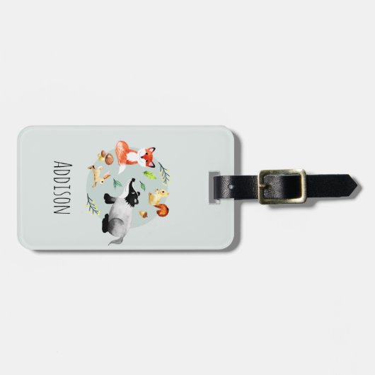 少年たちがかわいい水彩の森の動物たちが子どもたちに ラゲッジタグ (正面横)