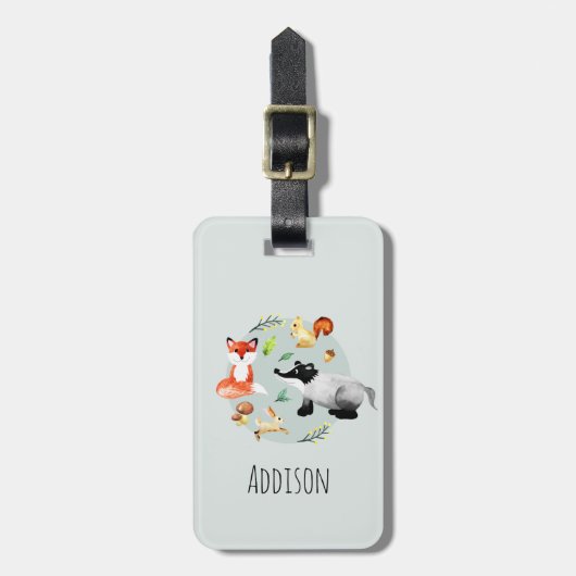 少年たちがかわいい水彩の森の動物たちが子どもたちに ラゲッジタグ (正面縦)