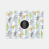 少年たちがかわいい青いサファリの動物と名前の子どもたち フリースブランケット (正面(横))