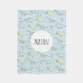 少年たちがかわいい青い恐竜のパターンと子どもの名前を挙げる フリースブランケット (正面)