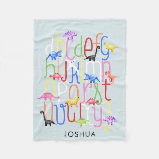 少年たちがかわいい青い水彩恐竜アルファベットの子どもたち フリースブランケット (正面)