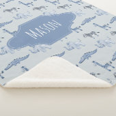 少年たちが子どものパターンを描く青いサファリ動物 シェルパブランケット (3/4)