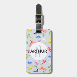 少年たちが恐竜模様を模したモノグラムで子どもを指名 ラゲッジタグ