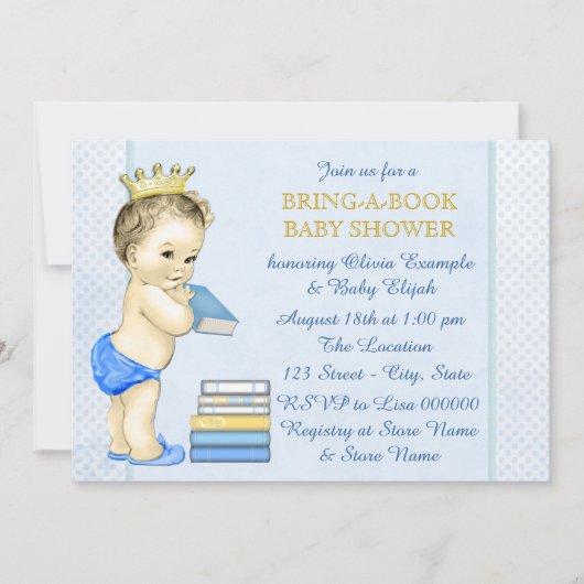 少年たちが本の赤ちゃんシャワーを持ってくる 招待状 (正面)