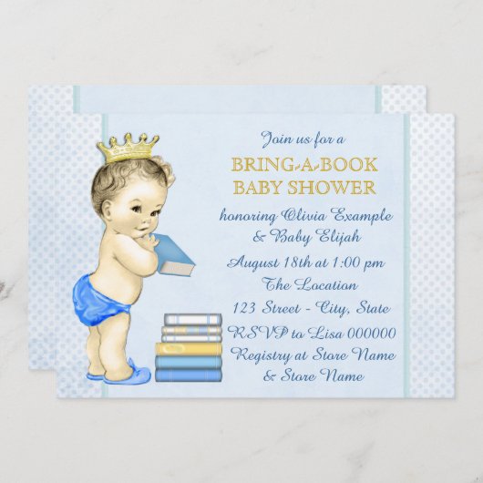 少年たちが本の赤ちゃんシャワーを持ってくる 招待状 (正面/裏面)