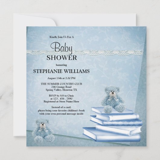 少年たちが本の赤ちゃんシャワーを持ってくる 招待状 (裏面)
