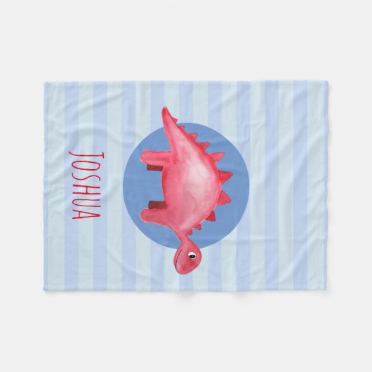 少年たちにかわいい水彩恐竜の青い子供たち フリースブランケット (正面(横))