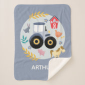 少年たちにとってかわいい農家動物とブルートラクターの子どもたち シェルパブランケット (正面)