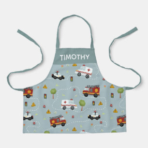 少年たちのかわいい青い交通パターンキッズ エプロン