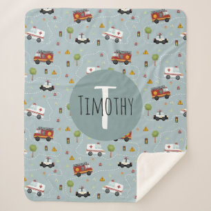 少年たちのかわいい青い交通パターンキッズ シェルパブランケット