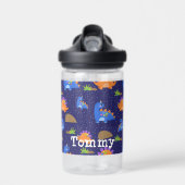 少年たちのかわいい青オレンジの星型恐竜 ウォーターボトル (正面)