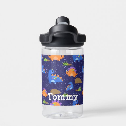少年たちのかわいい青オレンジの星型恐竜 ウォーターボトル (背面)