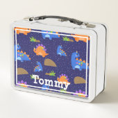 少年たちのかわいい青オレンジの星型恐竜 メタルランチボックス (裏面)
