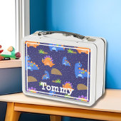 少年たちのかわいい青オレンジの星型恐竜 メタルランチボックス