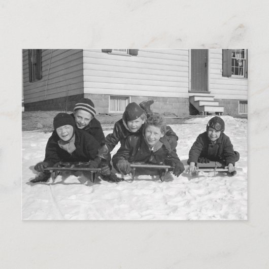 少年たちのそり遊び、1936年 ポストカード (正面)