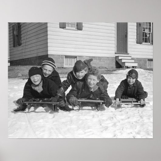 少年たちのそり遊び 1936年 昔の写真 ポスター (正面)