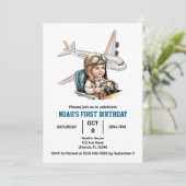 少年たちのキュートな飛行機旅行 誕生日 水彩 招待状 (スタンド正面)