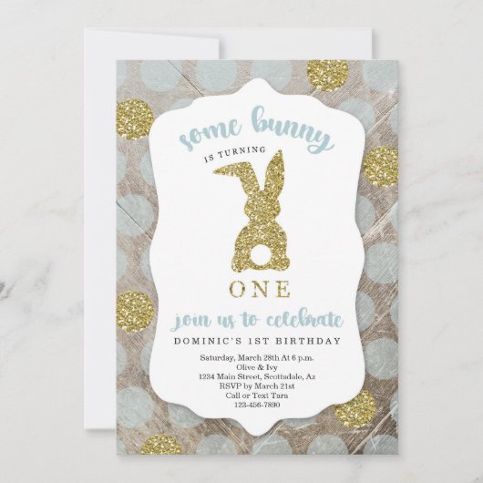 少年たちの何人かのバニーがイースター1歳の誕生日を迎える 招待状 (正面)