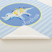 少年たちの青い水彩恐竜と子どもたちの名前 シェルパブランケット (3/4)