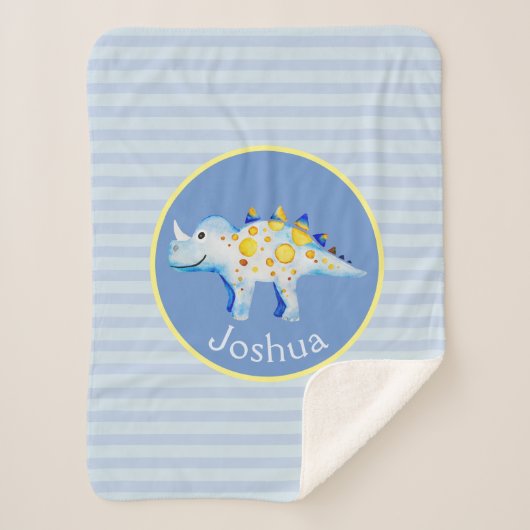 少年たちの青い水彩恐竜と子どもたちの名前 シェルパブランケット (正面)