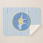 少年たちの青い水彩恐竜と子どもたちの名前 シェルパブランケット (正面(横))