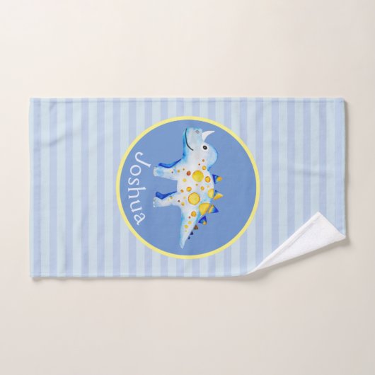 少年たちの青い水彩恐竜と子どもたちの名前 バスタオルセット (ハンドタオル)