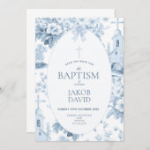 少年たちは日付を保存し、ブルートイルフローラバプテスマ 招待状 (正面/裏面)