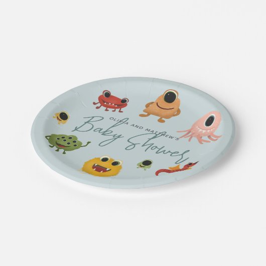 少年たちモダンかわいいモンスタカラフルーベビーシャワー ペーパープレート (アングル)