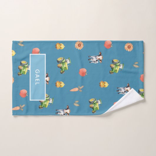 少年たちモダンかわいい農場動物のパターン名子供 バスタオルセット (ハンドタオル)