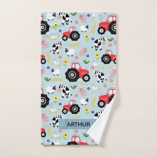 少年たちモダンかわいい農場動物のパターン名子供 バスタオルセット (ハンドタオル)
