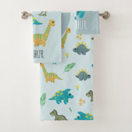 少年たちモダンかわいい青い恐竜のパターン子供 バスタオルセット