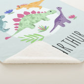 少年たちモダンかわいい青Tレックス恐竜の子供 シェルパブランケット (3/4)