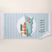 少年たち可愛モダンくて青いボートキッズ ビーチタオル (正面)