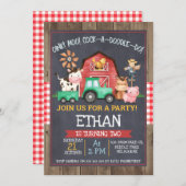 少年たち 農場 トラクター 黒板 誕生日 ご招待 招待状 (正面/裏面)