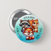 少年だ |ウッドランドの生き物の赤ちゃんシャワー 缶バッジ (正面&裏面)