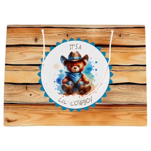 少年だ | カウボーイテディベアボーイズベビーシャワー ラージペーパーバッグ (正面)