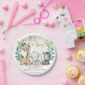 少年だ!サファリベイビーシャワープレート ペーパープレート (パーティー)