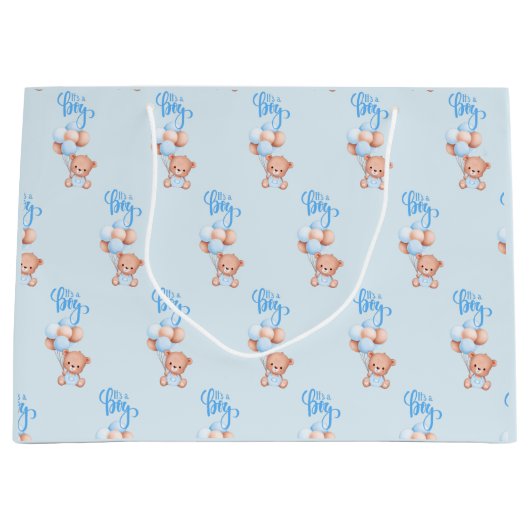 少年だ！ジェンダー発表テディベア ラージペーパーバッグ (正面)