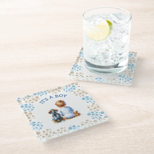 少年だ | ベビーとダックシュント子犬の赤ちゃんシャワー ガラスコースター (アングル)