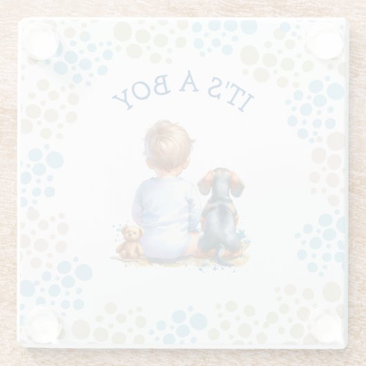 少年だ | ベビーとダックシュント子犬の赤ちゃんシャワー ガラスコースター (裏面)