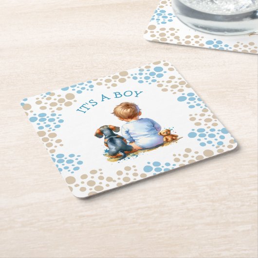 少年だ | ベビーとダックシュント子犬の赤ちゃんシャワー スクエアペーパーコースター (アングル)