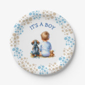 少年だ | ベビーとダックシュント子犬の赤ちゃんシャワー ペーパープレート (正面)