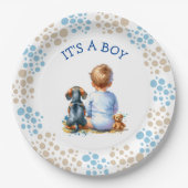 少年だ | ベビーとダックシュント子犬の赤ちゃんシャワー ペーパープレート (正面)