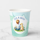 少年だ |ベビーと彼の犬の赤ちゃんシャワー 紙コップ (正面)
