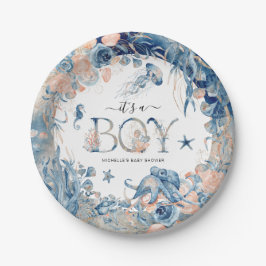 少年だ!水彩海中赤ちゃんシャワー ペーパープレート