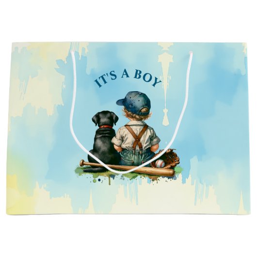 少年だ | 野球をテーマにした赤ちゃんシャワー ラージペーパーバッグ (正面)